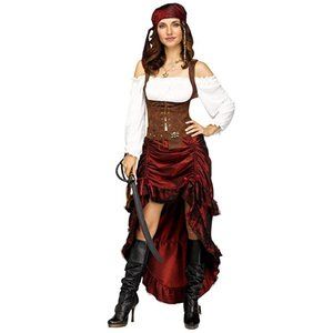 Womens Fun World PIRATE QUEEN Gown Dress Halloween Costume Size M/L 10 12 14 NWT